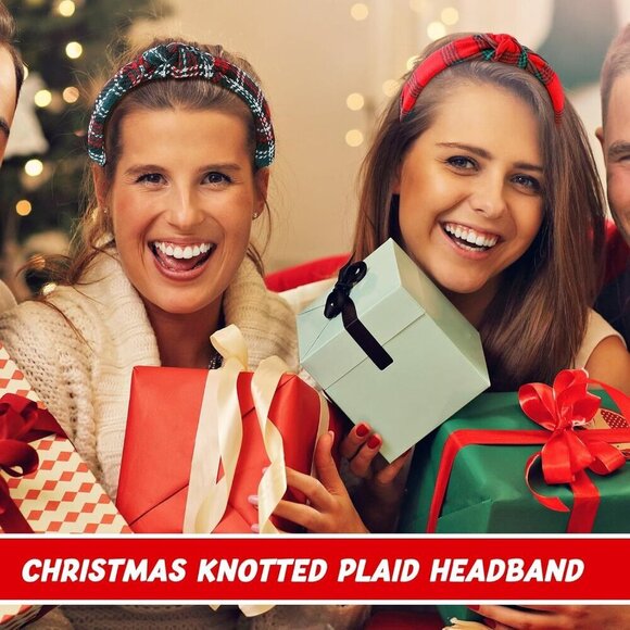 12 Pcs Christmas Headbands Women Wide Retro Snowflake Plaid Holiday Accessories main image 4
